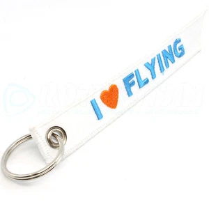 I LOVE FLYING KEYCHAIN QTY= 1 PC BRIGHT RED SUITCASE TAGS PIECE RED/WHITE/BLUE - Picture 1 of 3