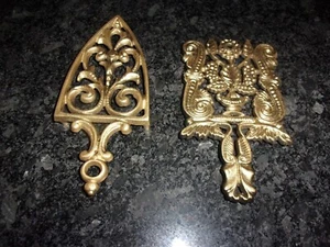 SET OF VINTAGE CAST IRON TRIVETS - GOLD PAINTED - 9" - Picture 1 of 6