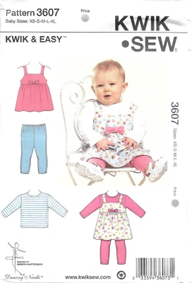Uncut Kwik Sew Sewing Pattern # 3607 Baby Jumper Top Leggings Sizes: XS-S-M-L-XL - Image 1 of 3