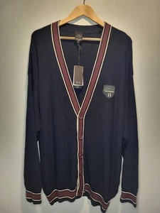 Armani Exchange Organic Luxury Blue V-Neck Mens Button Up Cardigan W Pockets 2XL - Picture 1 of 10