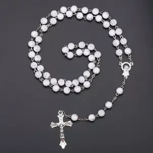 Cadena Rosario María Jesús Cruz Colgante Mujer Hombre Perlas con pedrería blanco - Imagen 1 de 1