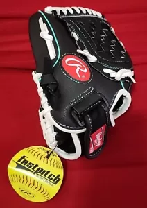 Girls Rawlings WFP115MT 11.5" Fastpitch Softball Glove Black/White/Teal LH Throw - Picture 1 of 14
