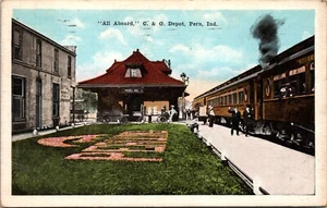 Postal All Abourd C & O Depot Tren Embarque Perú Indiana 1944 - Imagen 1 de 2