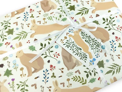 Hare gift wrapping paper | Rabbit quality gift wrap sheet + tag | Recyclable - Image 1 of 4