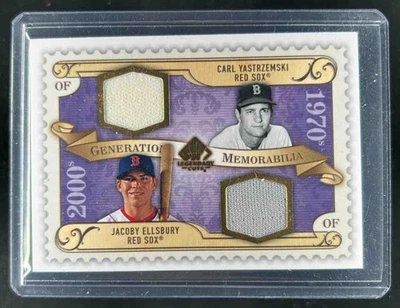 Camiseta deportiva 2009 SP Legendary Cuts Jacoby Ellsbury Carl Yastrzemski Generations GM-YE Foto 1 de 2