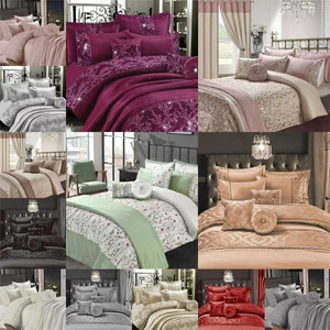 Fancy Embroidered Satin Duvet Quilt Cover Set Bed Throw + Shams & Filled cushion - Picture 1 of 15