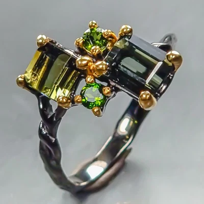 Anillo de turmalina natural hecho a mano de plata de ley 925 talla 9/R442941 Foto 1 de 4