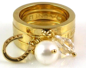 Anello AIGNER A61331.56 bambina donna 3 pezzi misura 56 ciondolo cuore ottone perla - Foto 1 di 2