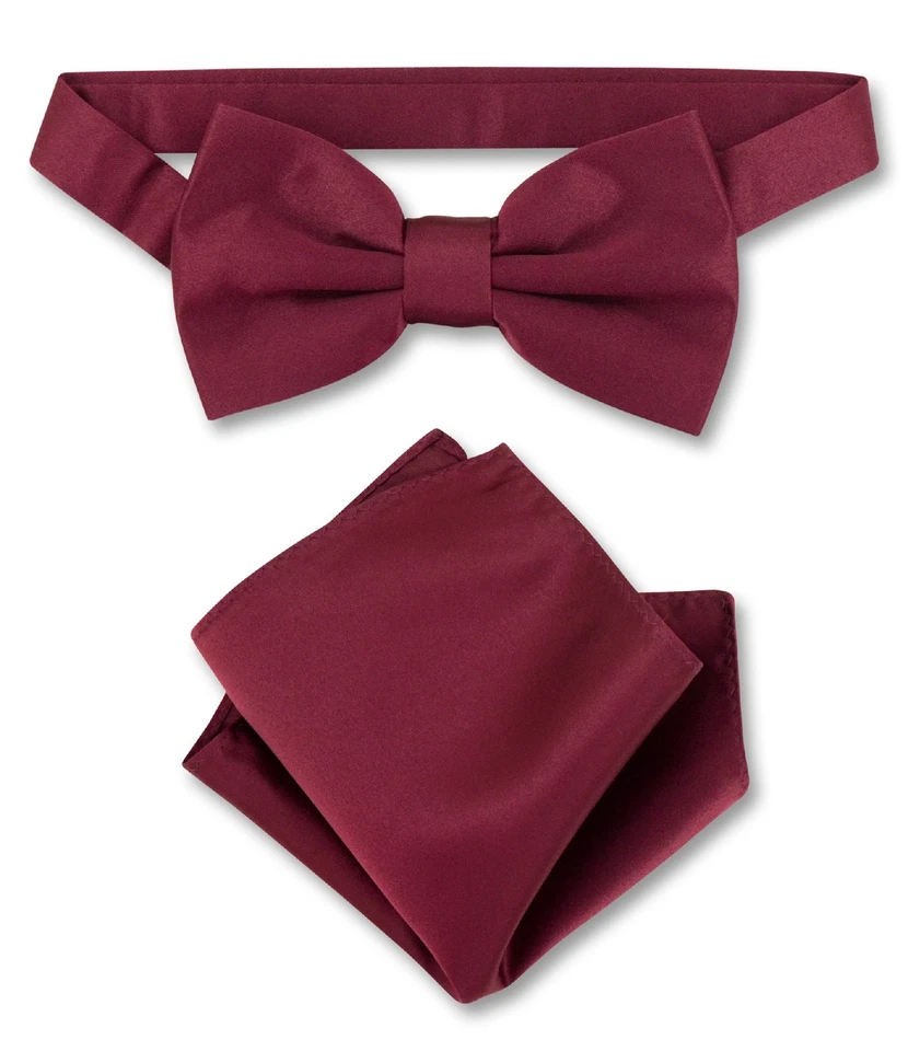 Vesuvio Napoli BowTie Solid Burgundy Color Mens Bow Tie and Handkerchief - Image 1 of 1