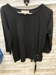 michael kors womens round neck 3/4 sleeve pull over top side lace black size med - Picture 1 of 4