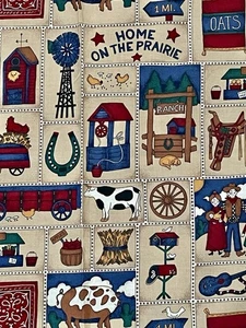 2 Yards Vintage VIP Cranston HOME ON THE PRAIRIE Farm Theme Cotton Fabric - Picture 1 of 8