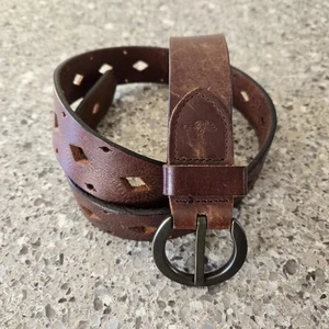Dockers Size L Fully Adjustable Brown Leather Diamond Laser Cut Out Belt - Picture 1 of 4