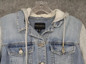 Silver Jeans Co Jacket Womens Large Blue Denim Hooded Gray Knit Sleeves Casual - Picture 1 of 16