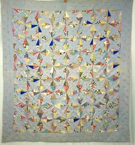 Vintage 1930s blue star feedsack quilt handmade cotton diamond scrap patchwork - Picture 1 of 20