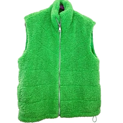 Zara Womens Green Teddy Vest Chevron Full Zip Size Medium - Image 1 of 4