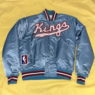 Винтажная атласная стартовая куртка 1980-х Sacramento Kings размер большой - Изображение 1 из 4