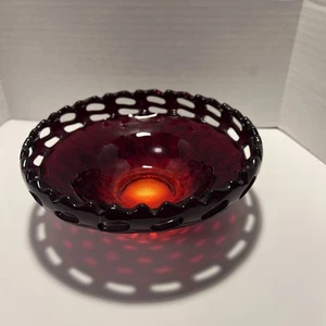 Fenton Open Edge Basket Weave Depression Glasschale Red Amberina - Bild 1 von 5