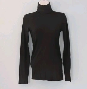 Herrliches Langarm Stretch Rollkragen Oberteil schwarz Damen klein schwarz weich USA - Bild 1 von 13