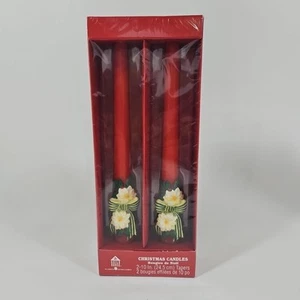 Vintage Christmas Flower RED Taper Wax Candles 10" New In Box Guild House - Picture 1 of 4
