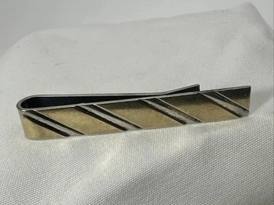 Vintage Simmons Sterling Silver 925 & 14K Yellow Gold Striped 2” Tie Clip 7.4Gr - Image 1 of 4