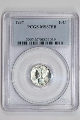 1937 MERCURY DIME PCGS MS67 FB ORIGINAL! GORGEOUS PQ! - Image 1 of 2