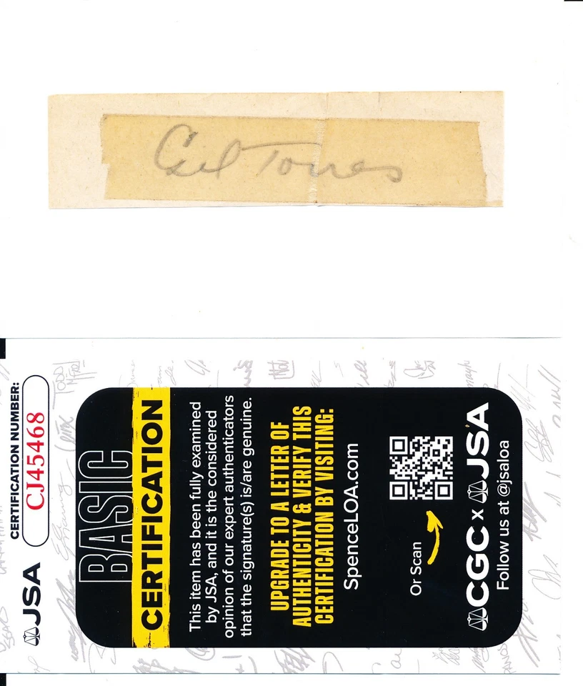 Gil Torres Signed Autograph Cut Debut 1940 Washington Senators JSA - Image 1 of 1