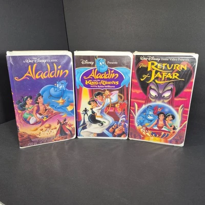 Lot Of 3 Disney VHS Movies Aladdin, King Of Thieves, Return Of Jafar Video Tapes - Image 1 of 4
