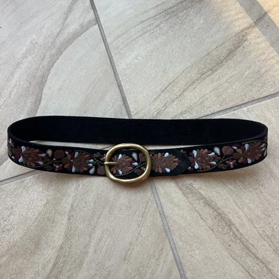 Cinturón vintage LUCKY BRANDS BoHo de cuero bordado para mujer LATÓN 26" BURR 324 Foto 1 de 4