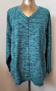 NWT St Johns Bay Green & Navy V-Neck Top Womens 1X Chest 50 Long Sleeve 35718 - Picture 1 of 6