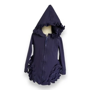 Pearls & Piggytails Girls Jacket Sz 4 Navy Blue Riley Ruffle Hoodie Hooded - Picture 1 of 8