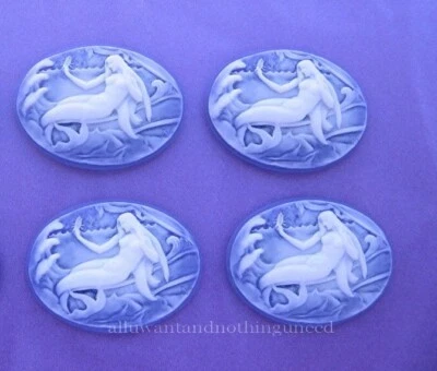 4 HZ Fantasía SIRENA BLANCA sobre PÚRPURA 40mm x 30mm Bisutería Artesanía CAMEOS Foto 1 de 2