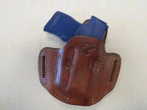 Fits SIG P365, WITH LIMA LASER BROWN LEATHER PANCAKE OWB HOLSTER right hand - Picture 1 of 5