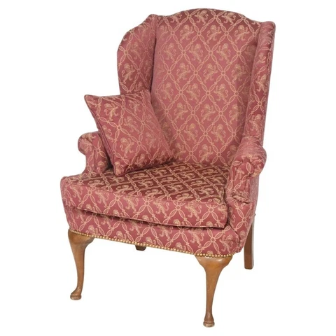Queen Anne Mahogany Fireside Upholstered Wingback Chair, 20th Century Cover