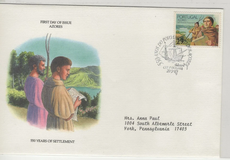 PORTUGAL - AZORES 1989 FIRST DAY COVER SETTLEMENT OF THE AZORES 550TH ANNIV. - Image 1 of 1