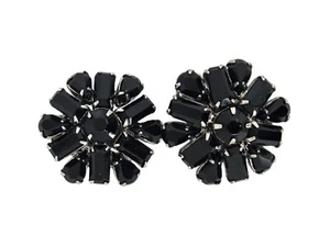 Weiss Vintage Big Black Rhinestone Clip Earring - Picture 1 of 6