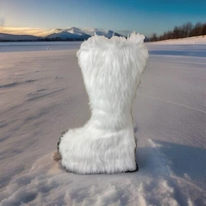 Ellie Shoes 500 FUZZ 5 Inch Chunky Heel Platform Boot /Faux Fur White Size 12 - Picture 1 of 20