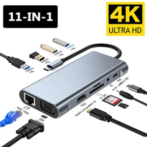 USB C HUB Adapter Type C 11 Ports High Speed 4K HDMI USB Splitter PC Laptop Mac - Picture 1 of 12