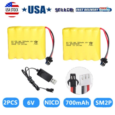 2er Pack 6,0V 700mAh Ni-Cd AA Akkupack Wiederaufladbar für RC Auto Spielzeug SM-2P Stecker - Bild 1 von 4