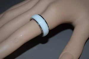 Bague céramique blanche facetté, anneau acier inoxydable - Imagen 1 de 1