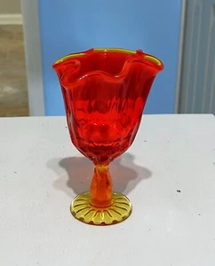 BEAUTIFUL FENTON AMBERINA ORANGE PERSIMMON HANDKERCHIEF THUMBPRINT VASE - Picture 1 of 2