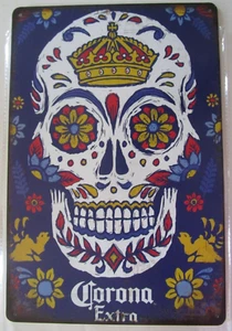 12" x 8" Corona Extra Bier Blechschild Totenkopf - Bild 1 von 3