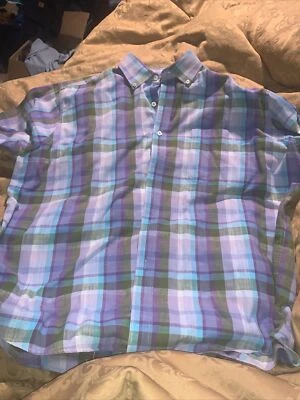 Alan Flusser Shirt Mens 2xl Blue Purple Plaid Short Sleeve - Image 1 of 4