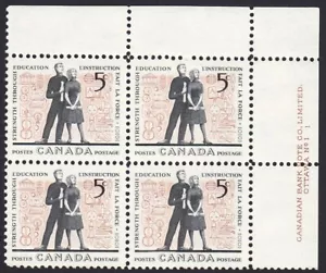 EDUCATION, STUDENTS = Canada 1962 #396 MNH UR Block of 4 Plate #1 - Bild 1 von 1
