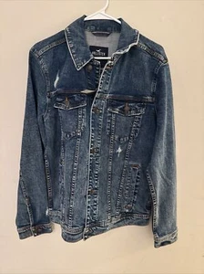 Hollister Distressed Denim Men's Jeans Jacket Size M Dark Wash - Picture 1 of 9