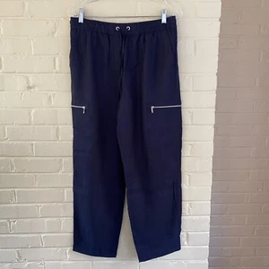 NWT DNKY Women’s Lightweight Navy Blue Cargo Pants Drawstring Zip Pockets Size M - Picture 1 of 8