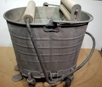 Vintage Wringer Roller Mop Bucket Galvanized White 16 Quart - Image 1 of 4