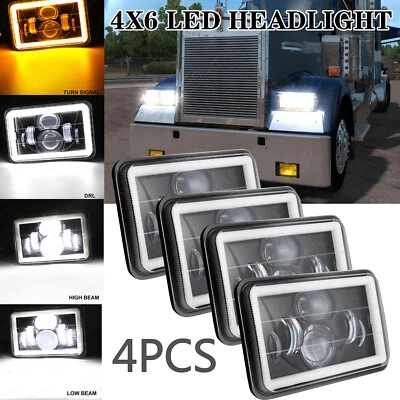 4pc 4x6" LED Headlights Hi/Lo Turn Signal Lamp For Kenworth C500 T600A T800 W900 - Image 1 of 4
