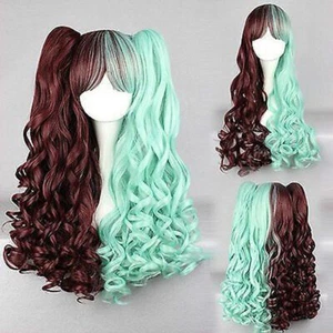 NEW Long Multi-color Wavy Curly Lolita Style Cosplay Wigs Clip 2 Ponytails - Picture 1 of 7