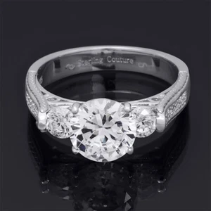 Womens 3-Stone Round Cut 3.30 ct Bridal Engagement Ring Sterling Silver Size 5-9 - Bild 1 von 7