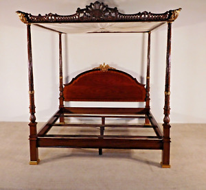 CENTURY Furniture Co King Canopy Carved Mahogany Chased Brass Empire Regency Bed